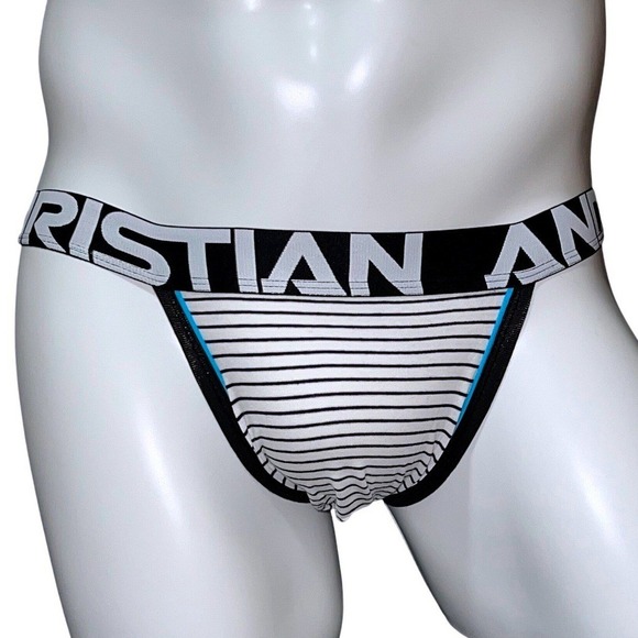 Andrew Christian Avalon Stripe Jock Black/White Size S (28-31) #92483 NWT - Picture 1 of 11